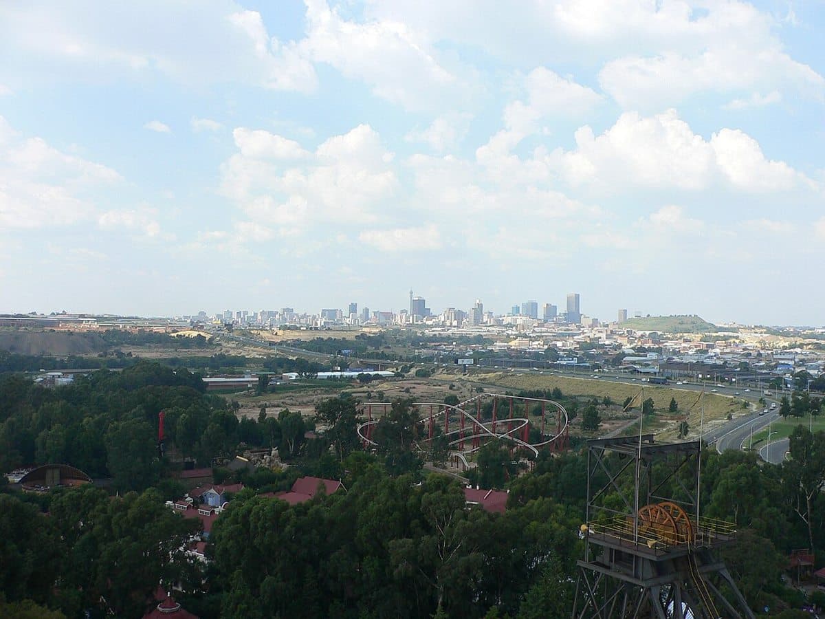 Gold Reef City - View from Giant Wheel to Jozi Express and Johannesburg in the background