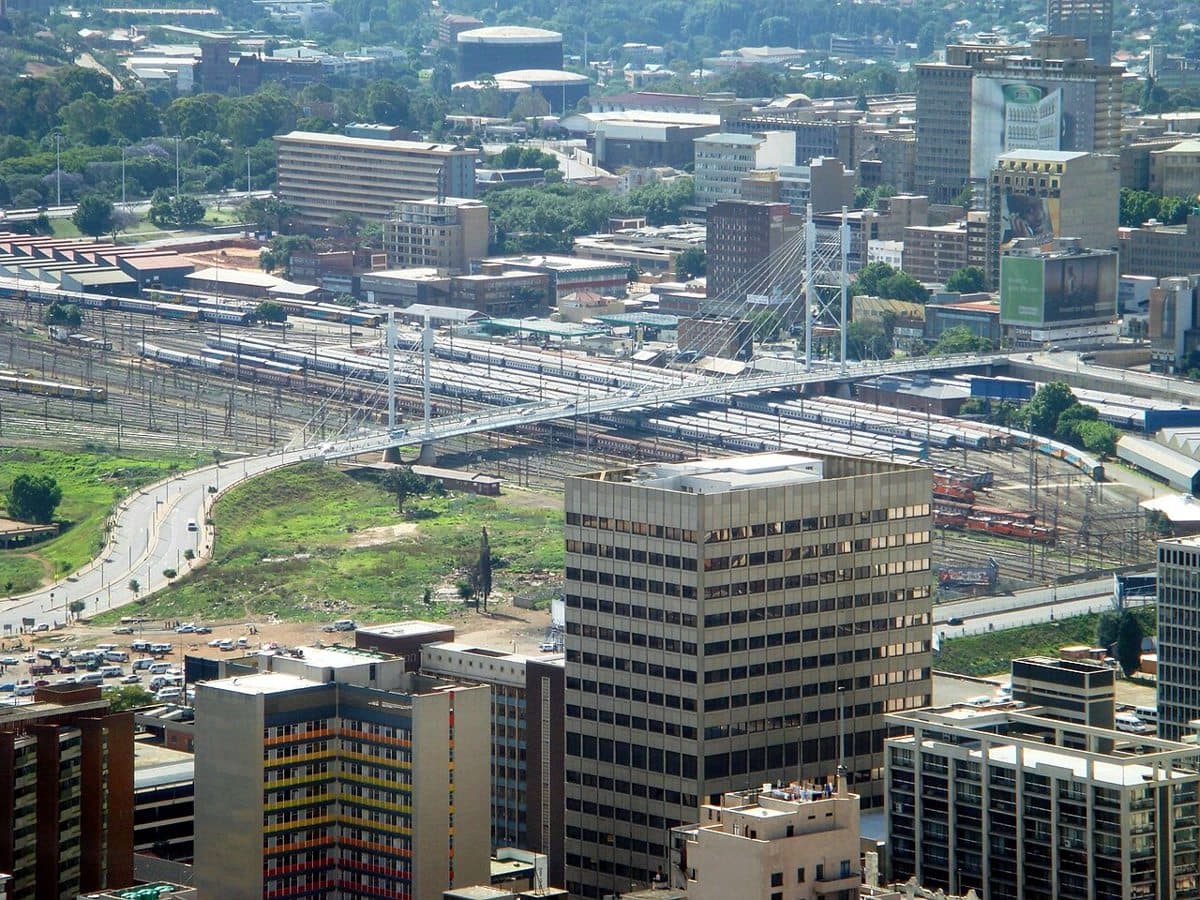 The Nelson Mandela Bridge is a bridge in Johannesburg, South Africa. It was completed in 2003 with an R38 million price tag. The proposal for the bridge was to link up two main bus
